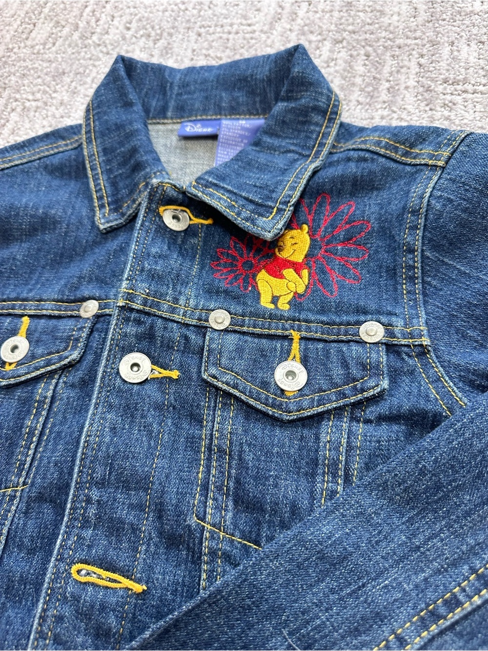 Kids vintage’s 90s Winnie the Pooh Denim Jacket Embroidered Back Patch Japanes - Picture 5 of 14
